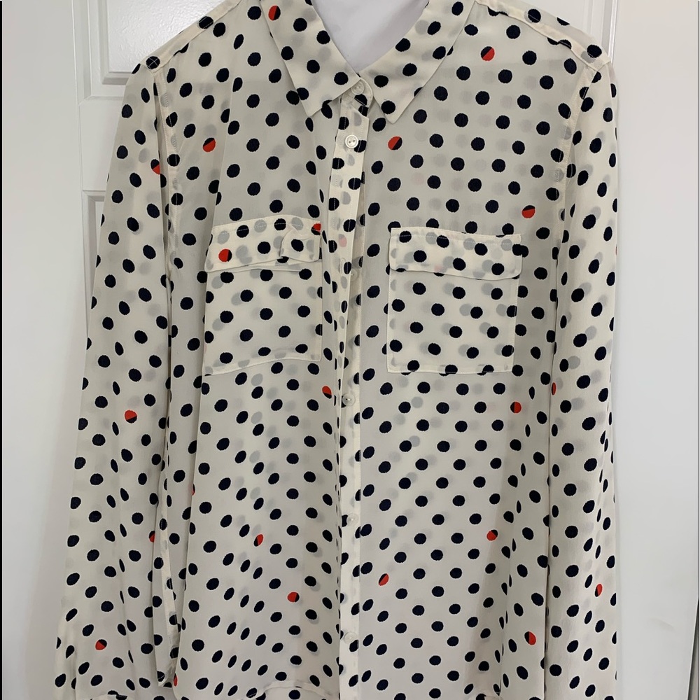 Sanctuary button down navy red polkadot